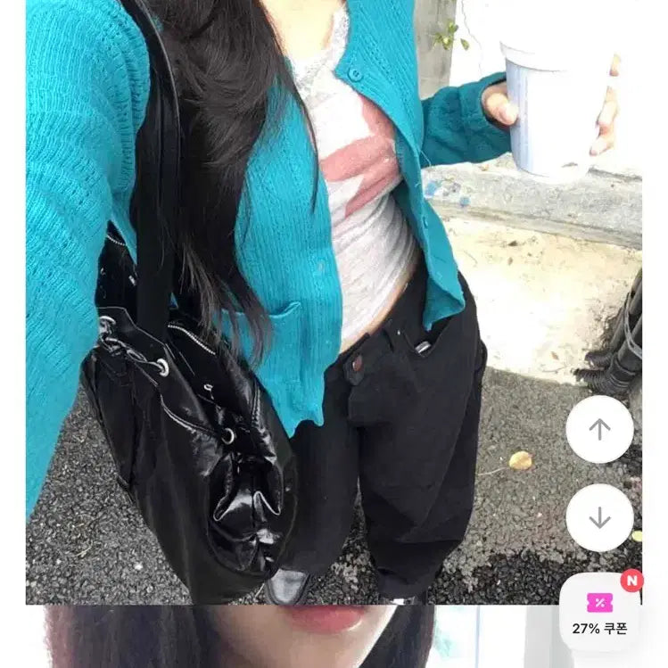 [BUNJANG] Ablie Mint Blue Punching Pocket Cardigan / 에이블리 민트 블루 펀칭 포켓 가디건
