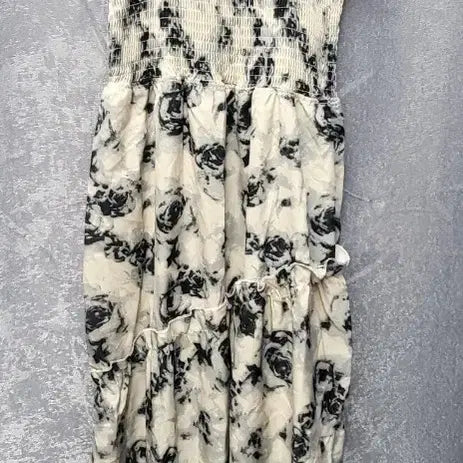 [BUNJANG] Flower Smoke Banding Long Dress / 플라워 스모크 밴딩 롱 원피스