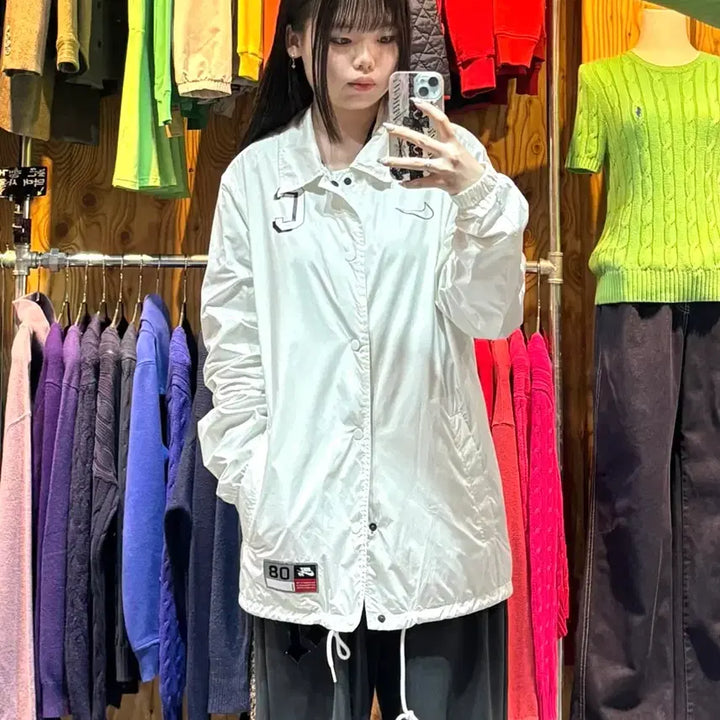 [BUNJANG] Nike Tiger Print White Nylon Coach Jacket / L 나이키 타이거 프린팅 화이트 나일론 코치 자켓