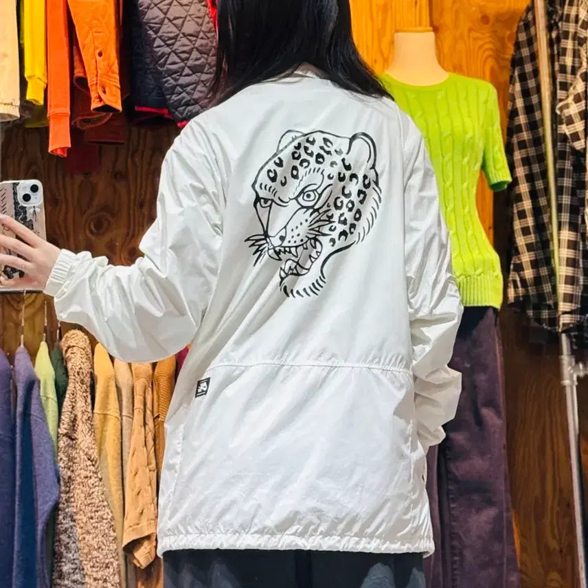 [BUNJANG] Nike Tiger Print White Nylon Coach Jacket / L 나이키 타이거 프린팅 화이트 나일론 코치 자켓