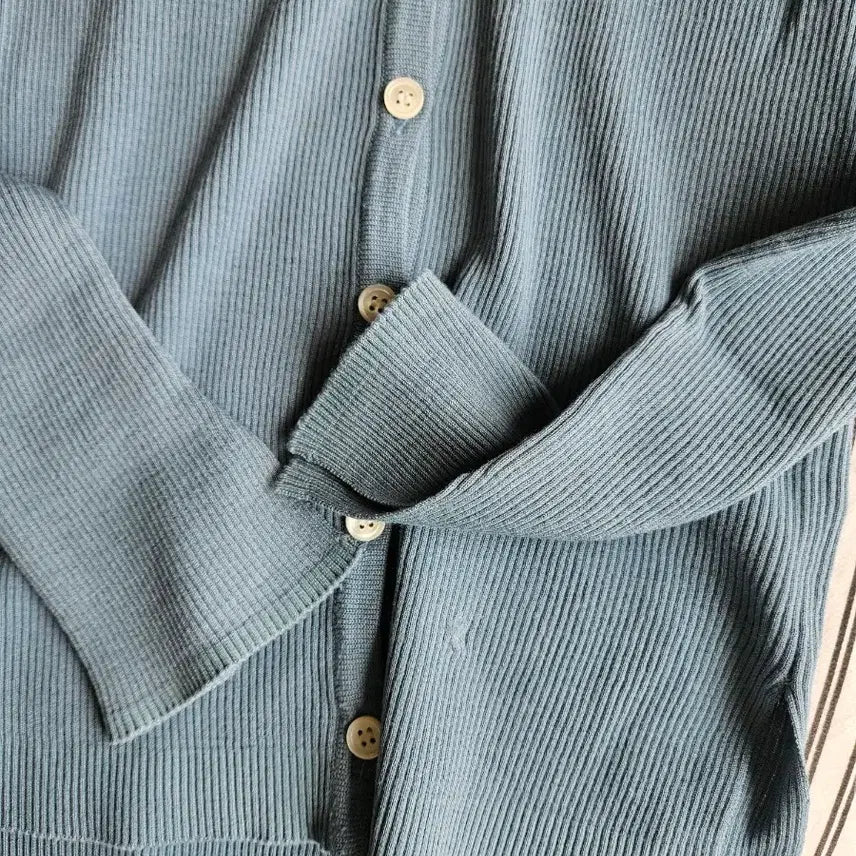 [BUNJANG] Ora Lee Blue V-Neck Long Cardigan / 오라리 블루 브이넥 롱 가디건