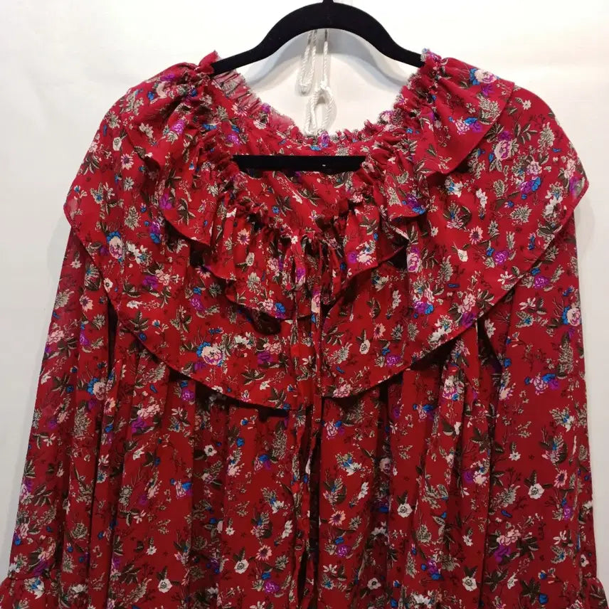 [BUNJANG] Red Flower Frill Blouse Size 95 / 레드 플라워 프릴 블라우스95사이즈여름 65037