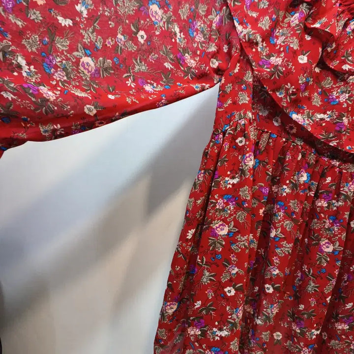 [BUNJANG] Red Flower Frill Blouse Size 95 / 레드 플라워 프릴 블라우스95사이즈여름 65037