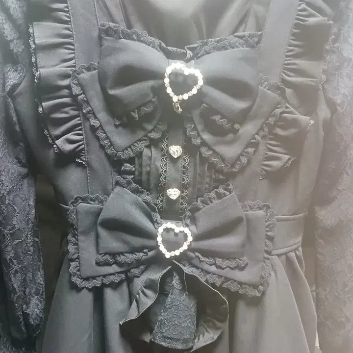 [BUNJANG] LIZ LISA Front Cashmere Big Ribbon Setup Long Sleeve Black / 교판) 리즈리사 프론트 카슈쿨 빅리본 셋업 긴팔 블랙