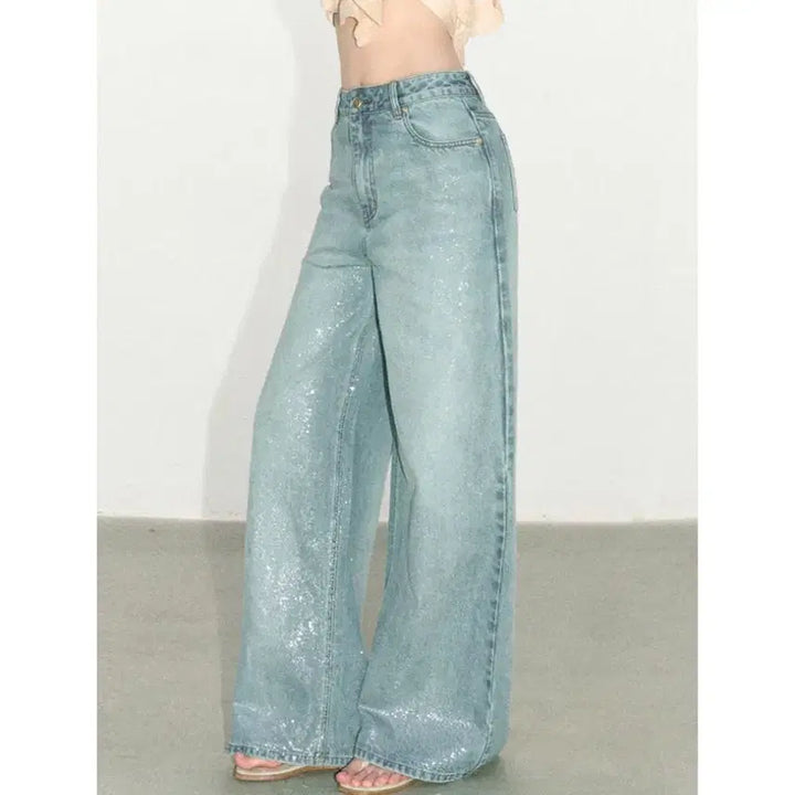[BUNJANG] OAKMOO Retro Washing Silver Sprinkle Wide Jeans / OAKMOO 오크무 레트로 워싱 실버 스프링클 와이드 진