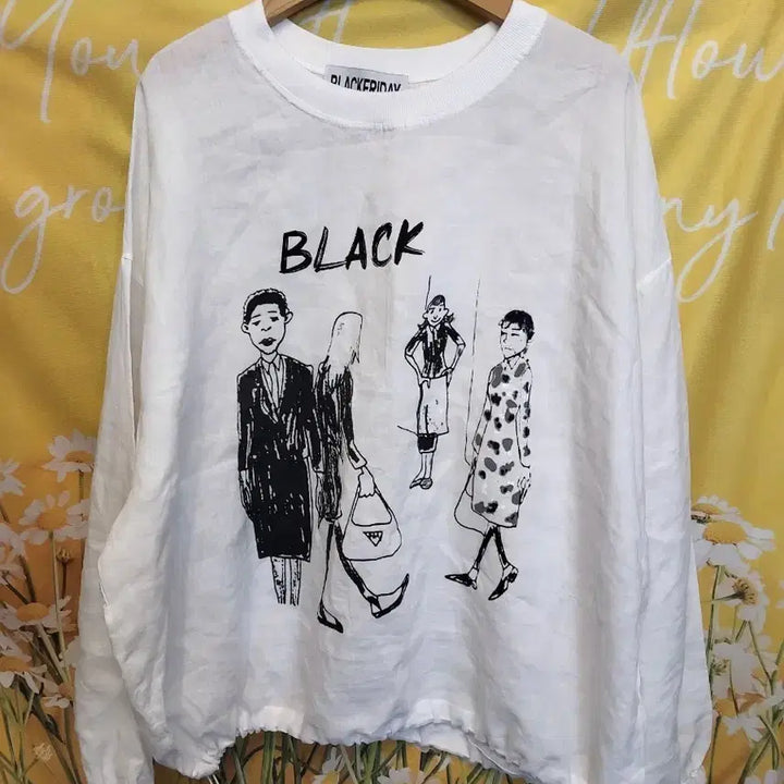 [BUNJANG] White Printing Linen Long Sleeve T-Shirt (Free Size) / 블랙프라이데이 화이트 프린팅 긴팔 린넨티셔츠 프리