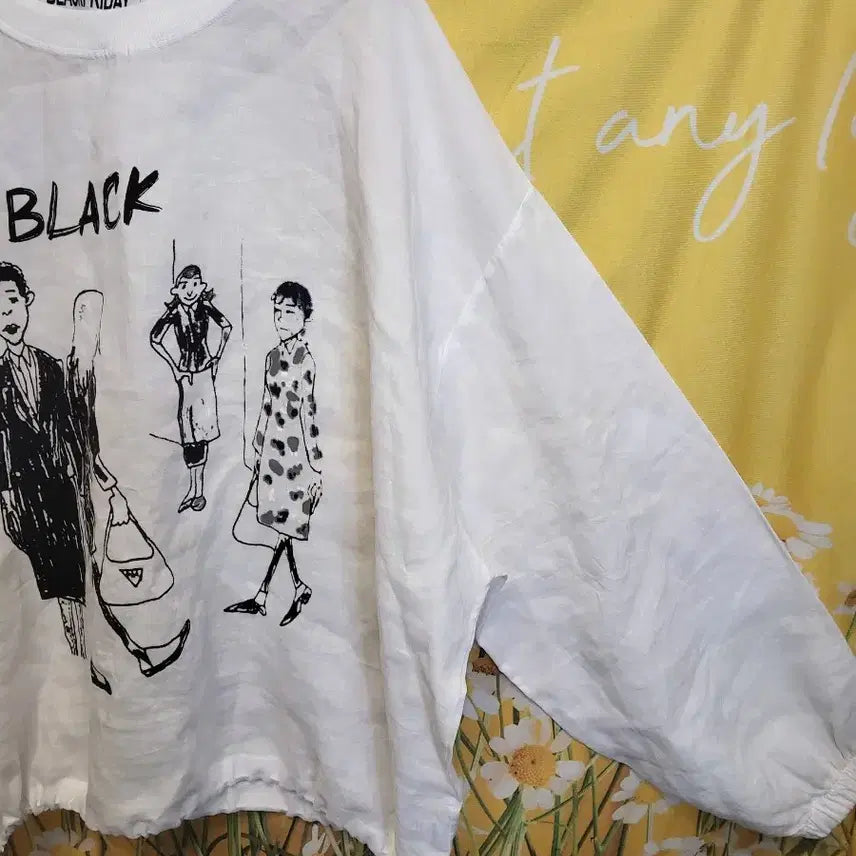 [BUNJANG] White Printing Linen Long Sleeve T-Shirt (Free Size) / 블랙프라이데이 화이트 프린팅 긴팔 린넨티셔츠 프리