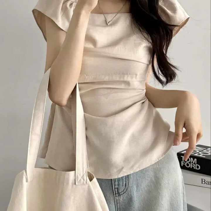 [BUNJANG] HwanYeon Hyunjji Linen Square Neck Shirring Blouse Yellow Babil / (새상품) 환연 현지 블라우스 [옐로우바빌] 린넨 스퀘어넥 화이트 셔링
