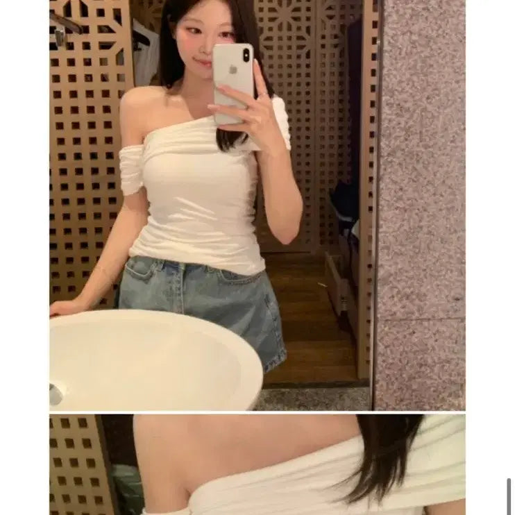 [BUNJANG] Berni Asymmetrical Shoulder T-Shirt / 베르니 언발숄더티
