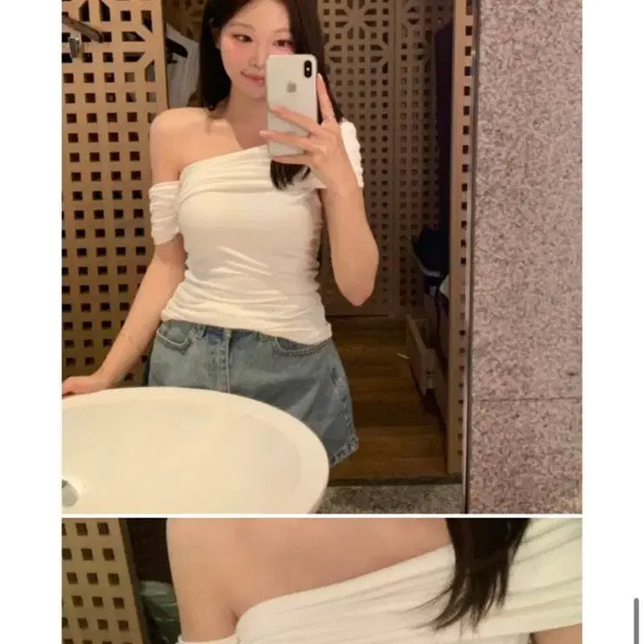 [BUNJANG] Berni Asymmetrical Shoulder T-Shirt / 베르니 언발숄더티