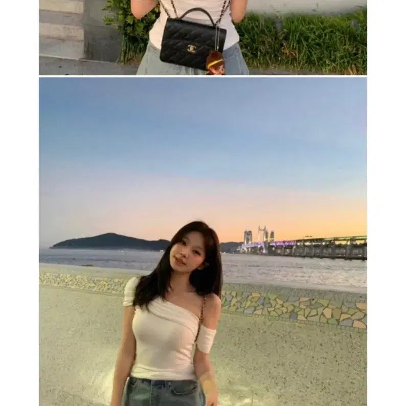 [BUNJANG] Berni Asymmetrical Shoulder T-Shirt / 베르니 언발숄더티