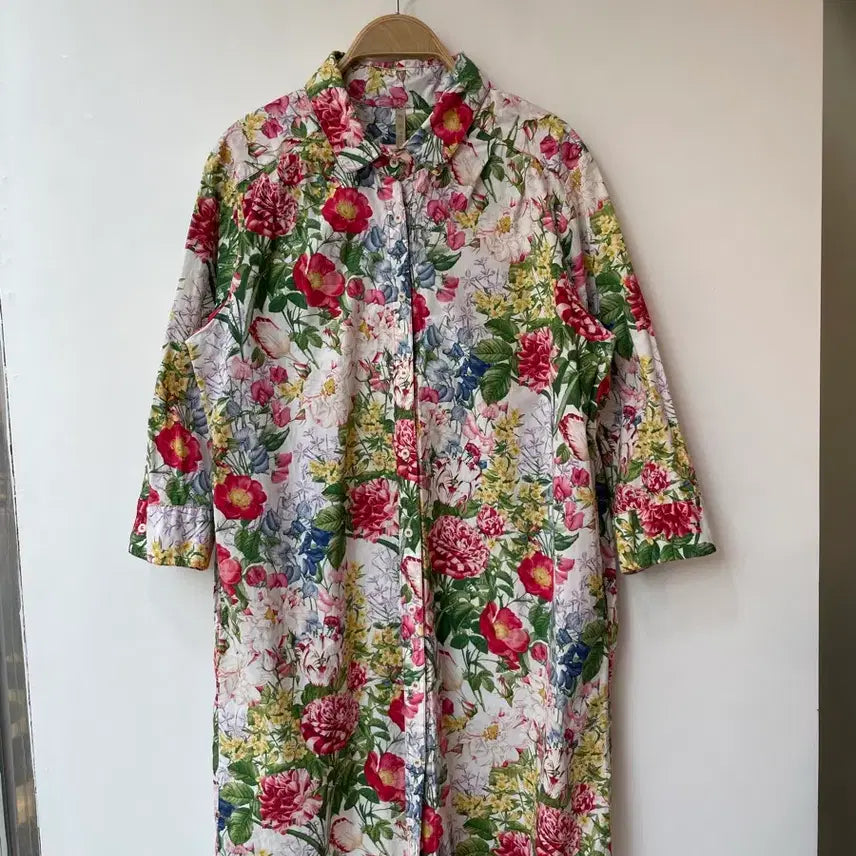[BUNJANG] Flower Pattern Shirt Dress Free Size / 플라워 패턴 셔츠 원피스 F