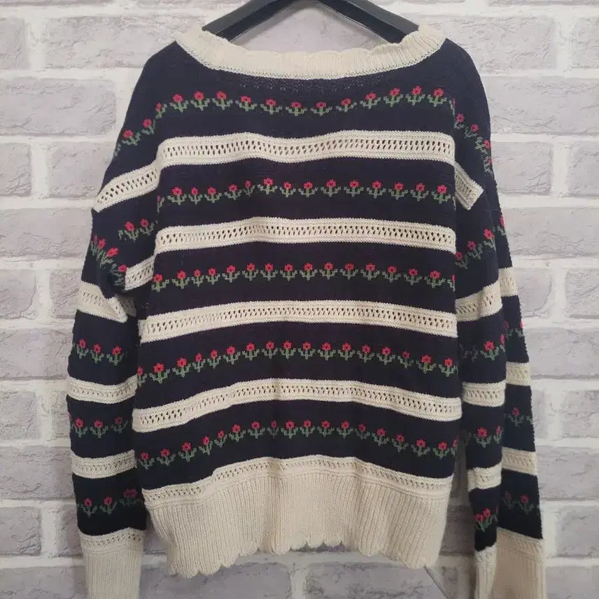 [BUNJANG] Navy Flower Print Stripe Cardigan / 네이비 플라워 프린트 스트라이프 가디건/알뜰한여우