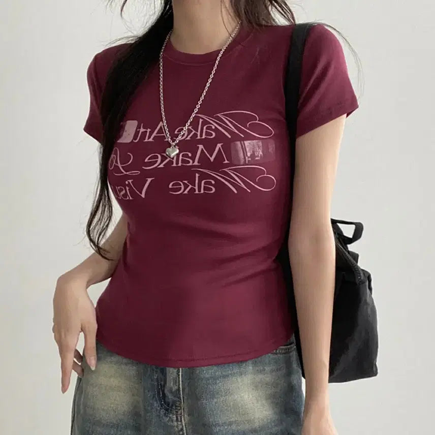 [BUNJANG] Lettering Slim Fit Short Sleeve T-Shirt / (새상품) 레터링 닝닝핏 슬림 반팔티