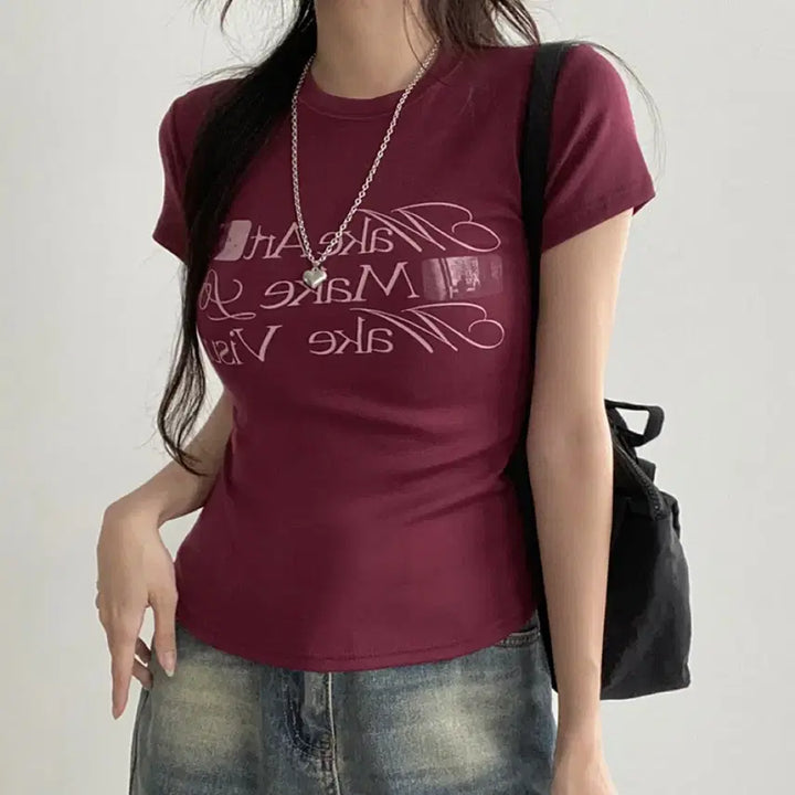 [BUNJANG] Lettering Slim Fit Short Sleeve T-Shirt / (새상품) 레터링 닝닝핏 슬림 반팔티