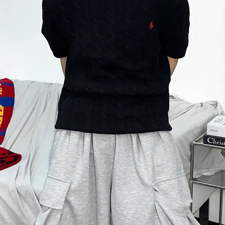 [BUNJANG] Polo Ralph Lauren Black Cable Knit Short Sleeve L / 폴로 랄프로렌 블랙 케이블 니트 반팔 L
