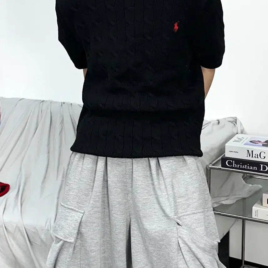 [BUNJANG] Polo Ralph Lauren Black Cable Knit Short Sleeve L / 폴로 랄프로렌 블랙 케이블 니트 반팔 L