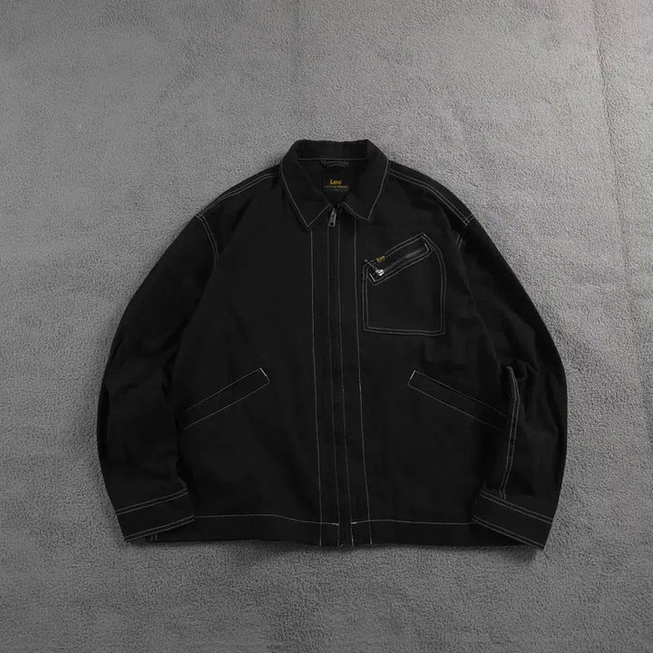 [BUNJANG] Lee Outer Stitch Leather Patch Trucker Jacket Black XL / Lee 아웃 스티치 가죽 패치 트러커 자켓 블랙 (XL)