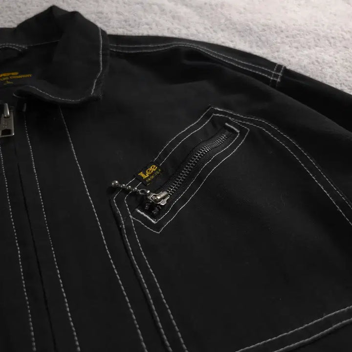 [BUNJANG] Lee Outer Stitch Leather Patch Trucker Jacket Black XL / Lee 아웃 스티치 가죽 패치 트러커 자켓 블랙 (XL)