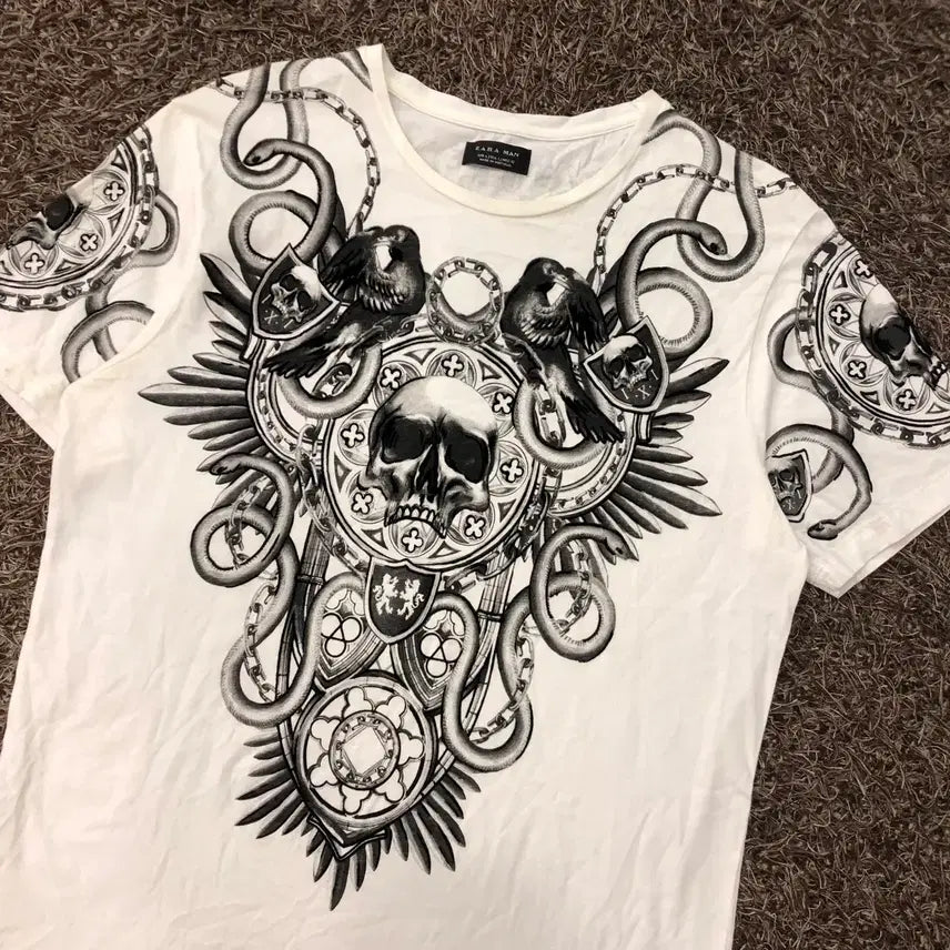 [BUNJANG] Zara Skull Print Short Sleeve T-Shirt / L 자라 스컬 프린팅 반팔 티셔츠