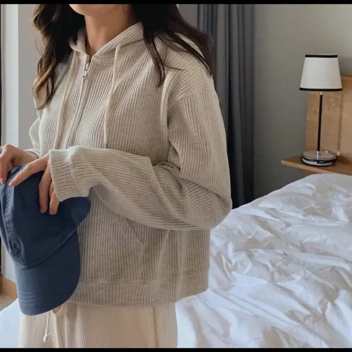 [BUNJANG] Haus Waffle Hoodie Zip-up (Navy) / Haus 호와스 와플 후드집업(네이비 원가 6)
