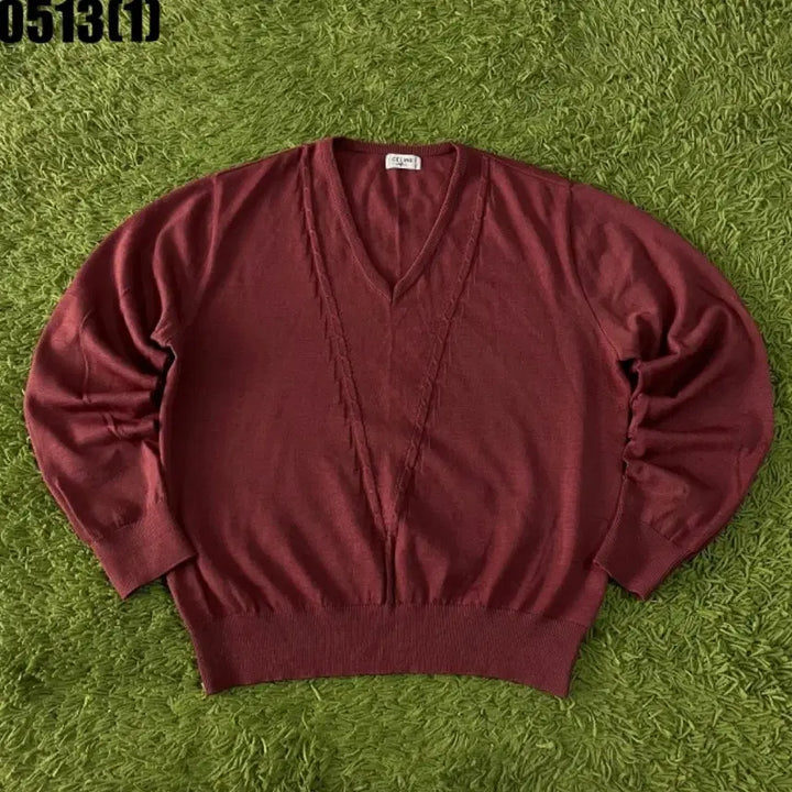 [BUNJANG] Celine V-Neck Knit Burgundy L / 셀린느 V넥 니트 버건디 L