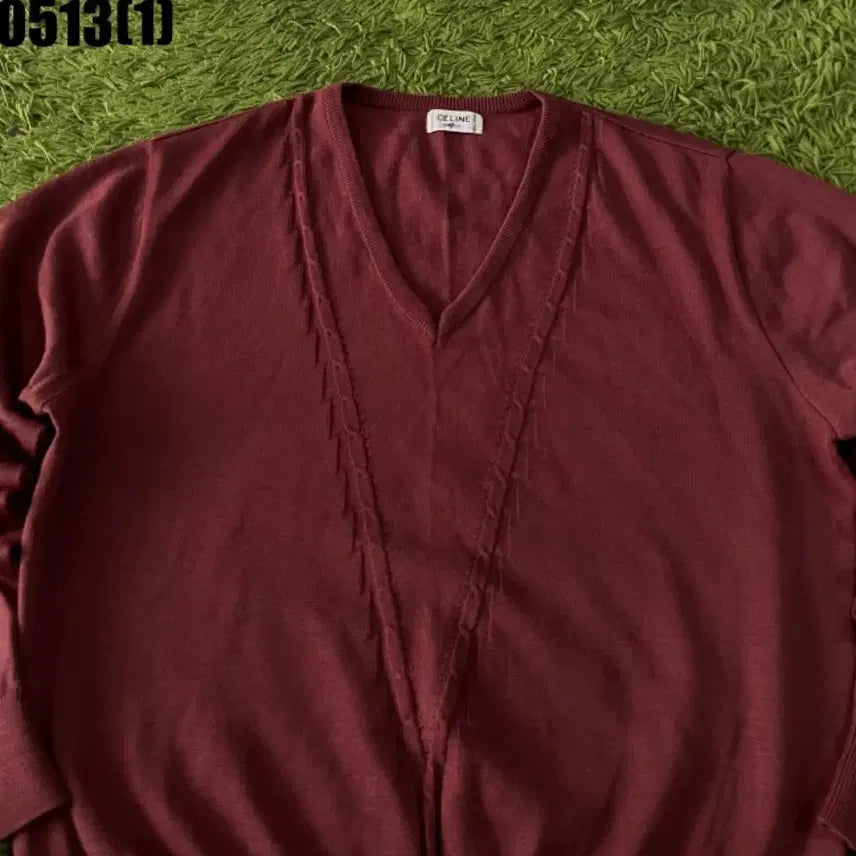 [BUNJANG] Celine V-Neck Knit Burgundy L / 셀린느 V넥 니트 버건디 L
