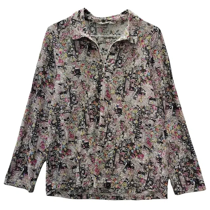 [BUNJANG] Vintage Retro Flower Half Zip Pullover Sleeve M MADE IN JAPAN / 빈티지 레트로플라워 반집업 슬리브  M MADE IN JAPAN