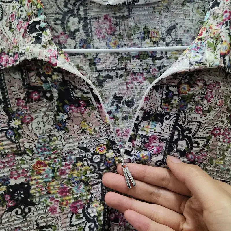 [BUNJANG] Vintage Retro Flower Half Zip Pullover Sleeve M MADE IN JAPAN / 빈티지 레트로플라워 반집업 슬리브  M MADE IN JAPAN