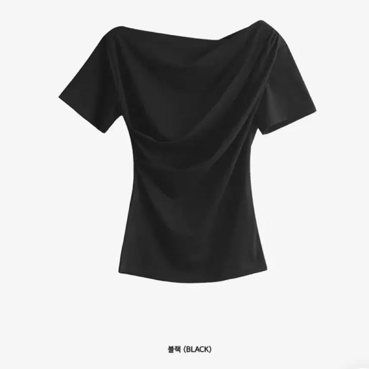 [BUNJANG] Asymmetrical Shirring Off-Shoulder Short Sleeve T-Shirt / 언발 셔링 오프숄더 반팔티
