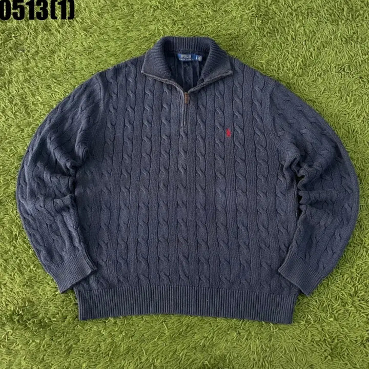 [BUNJANG] Polo Ralph Lauren Navy Cable Knit Half-Zip Sweater L / 폴로 랄프로렌 반집업 꽈배기 니트 네이비 L