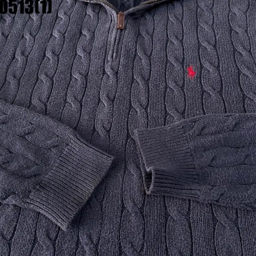 [BUNJANG] Polo Ralph Lauren Navy Cable Knit Half-Zip Sweater L / 폴로 랄프로렌 반집업 꽈배기 니트 네이비 L