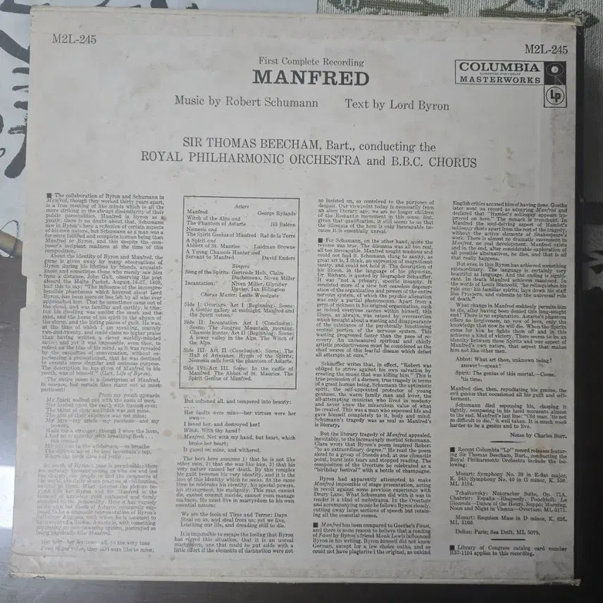 [BUNJANG] Robert Schumann Manfred (Conducted by Sir Thomas Beecham) 2LP Box Set / 슈만의 만프레드(토마스 비첨경 지휘)_2LP box_US