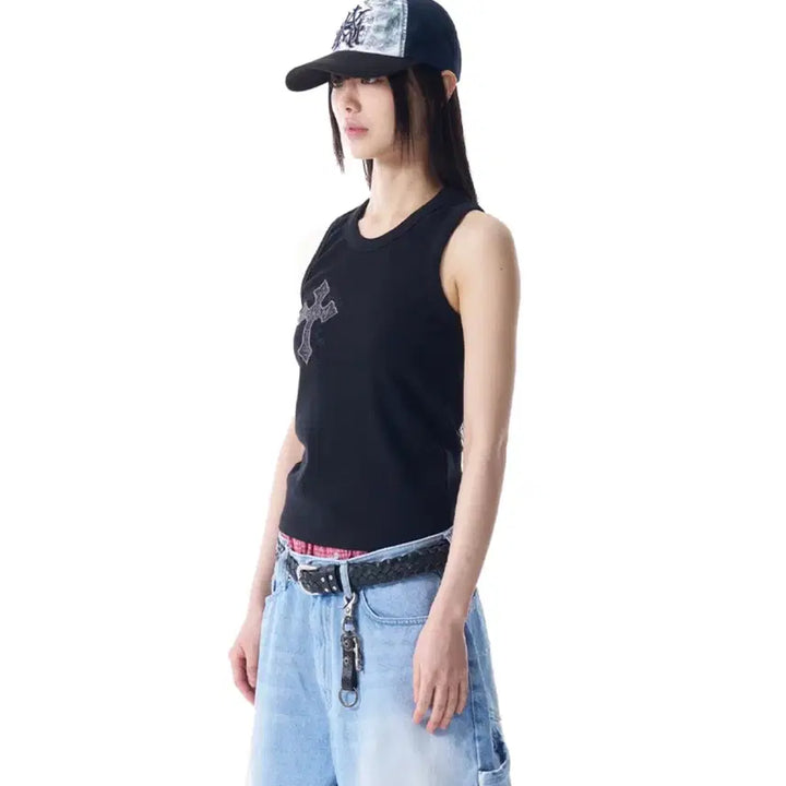 [BUNJANG] AKAM Sleeveless Top Black / 아캄 나시 CROS2 슬리브리스 블랙