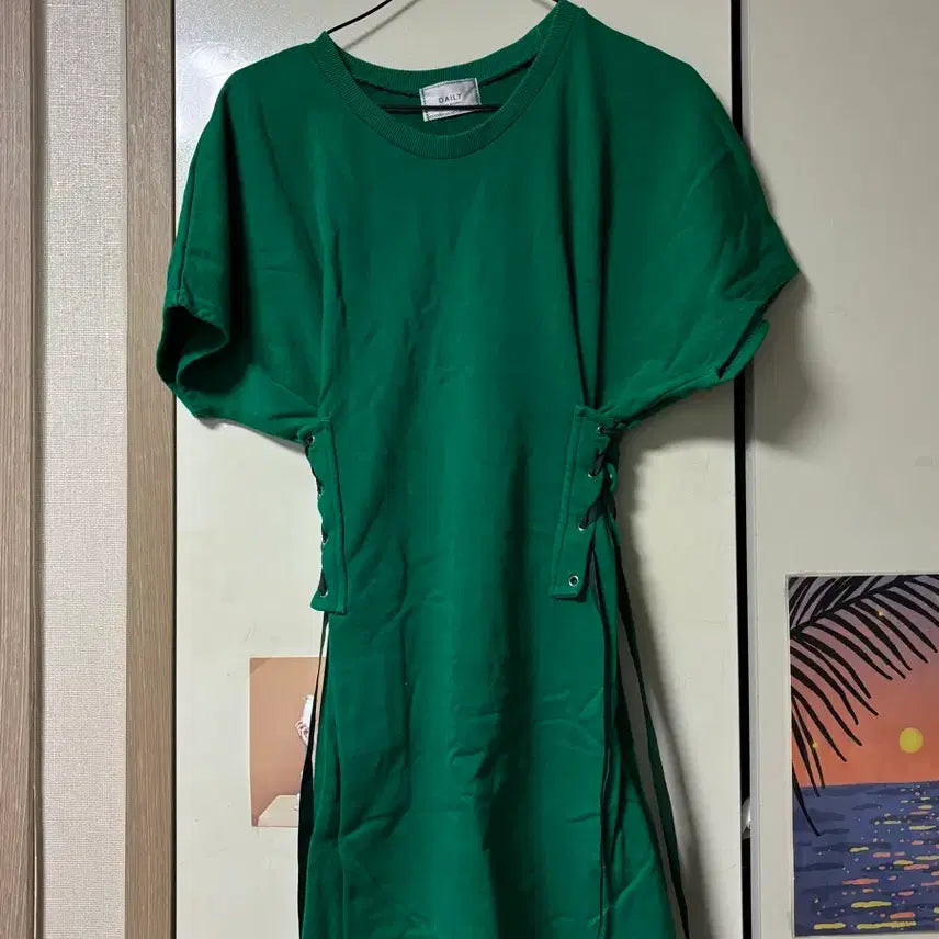 [BUNJANG] Green Eyelet Point Dress / 그린 아일렛 포인트 원피스