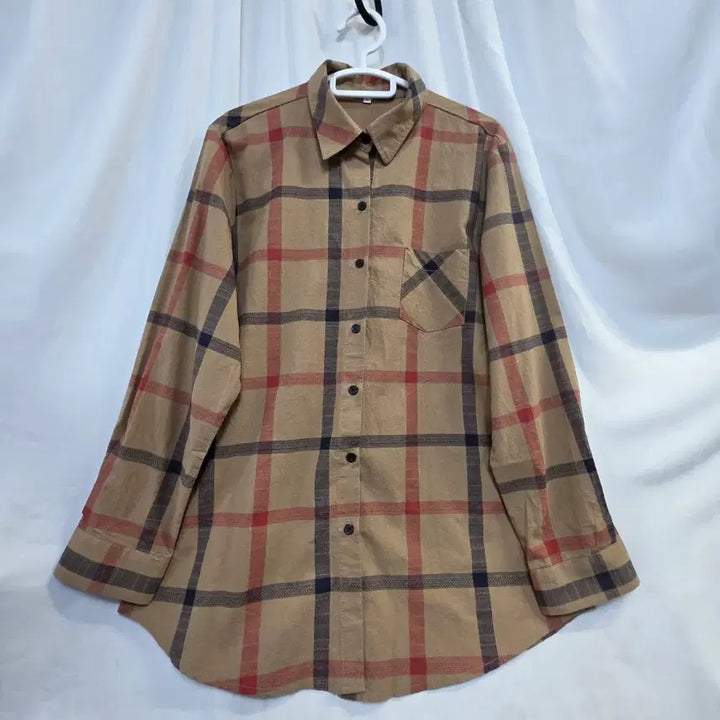 [BUNJANG] Beige Check Shirt / 베이지 여성봄가을체크 남방 셔츠105
