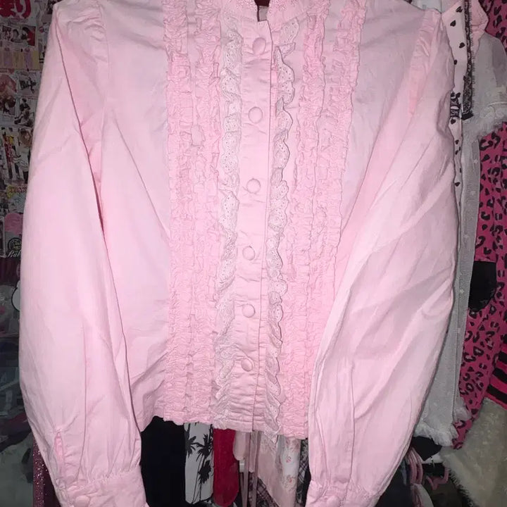 [BUNJANG] Bodyline Strawberry Milk Pink Frill Blouse / Bodyline 바디라인 로리타 히메갸루 딸기우유 핑크 프릴 블라우스