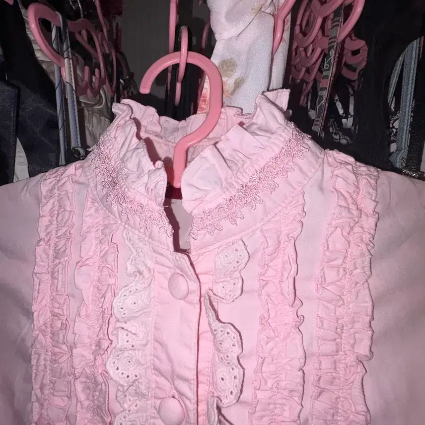 [BUNJANG] Bodyline Strawberry Milk Pink Frill Blouse / Bodyline 바디라인 로리타 히메갸루 딸기우유 핑크 프릴 블라우스
