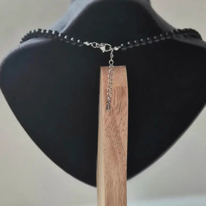 [BUNJANG] Handmade Black Acrylic Pearl and Rondelle Bead Necklace / 아크릴 블랙 진주 론델블랙비즈 포인트 목걸이