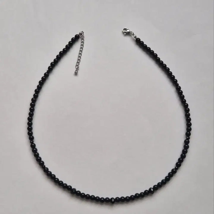 [BUNJANG] Handmade Black Acrylic Pearl and Rondelle Bead Necklace / 아크릴 블랙 진주 론델블랙비즈 포인트 목걸이