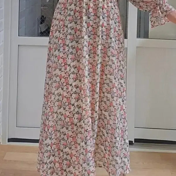 [BUNJANG] Flower Chiffon Long Dress / 플라워 쉬폰 롱원피스