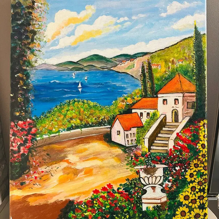 [BUNJANG] Seaside Village Landscape Canvas Painting / 바닷가마을풍경(캔버스)