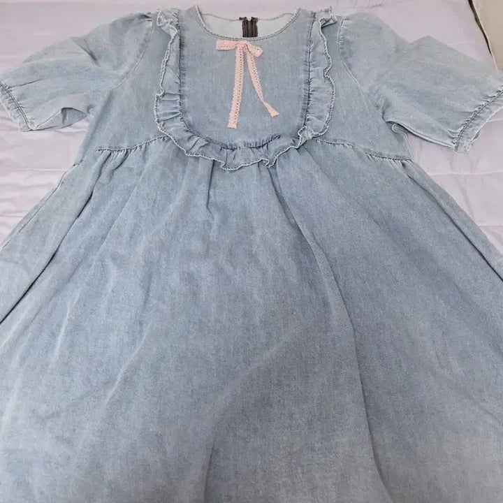 [BUNJANG] Light Blue Lace Ribbon Vintage Dress / 연청 레이스 리본 빈티지 원피스