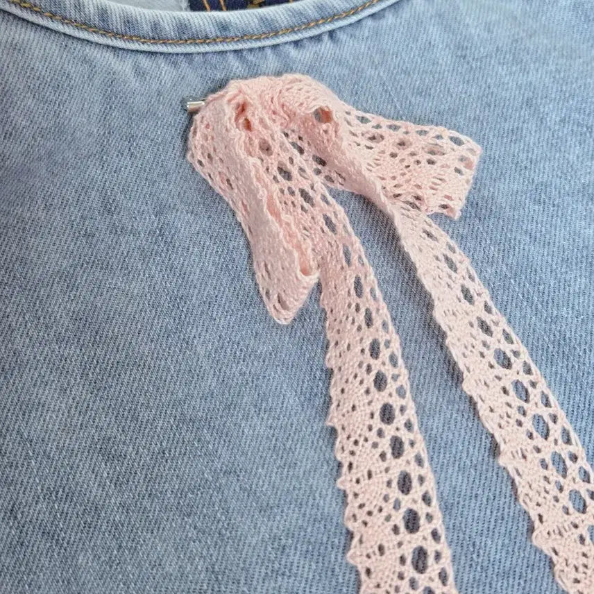 [BUNJANG] Light Blue Lace Ribbon Vintage Dress / 연청 레이스 리본 빈티지 원피스