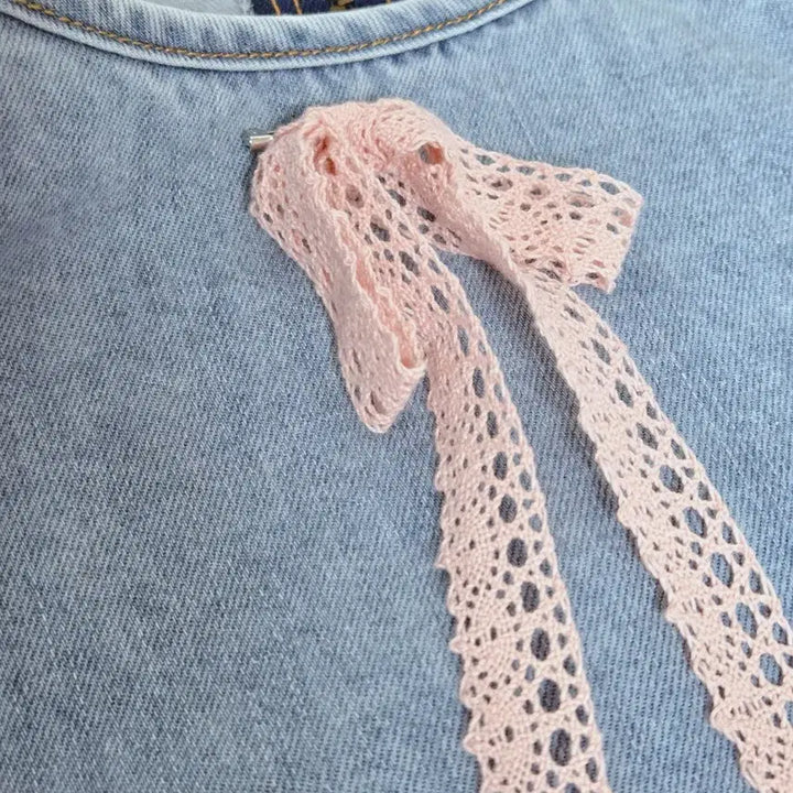 [BUNJANG] Light Blue Lace Ribbon Vintage Dress / 연청 레이스 리본 빈티지 원피스