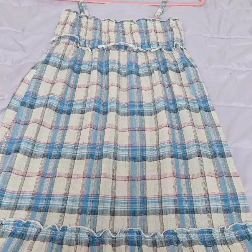 [BUNJANG] Pink Checkered Strap Dress / 하늘 핑크 체크 빈티지 원피스