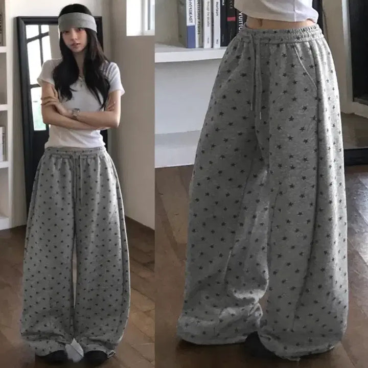 [BUNJANG] Star Pattern Banding Curved Seam Wide-Fit Long Pants / 스타 밴딩 커브드 절개라인 롱팬츠