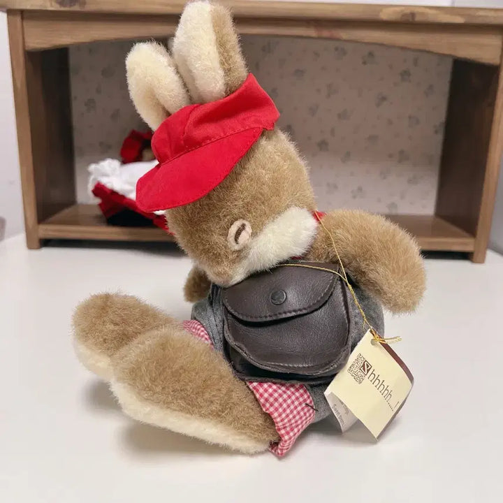[BUNJANG] Vintage Sleeping Rabbit Plush Doll with Red Hat and Bag / 빈티지 잠자는 토끼 인형