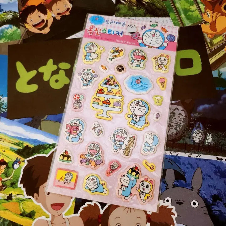 [BUNJANG] Retro Doraemon Fluffy Sticker 4 Types Bundle Set / 고전문구) 레트로 도라에몽 폭신 스티커 4종 세트 일괄