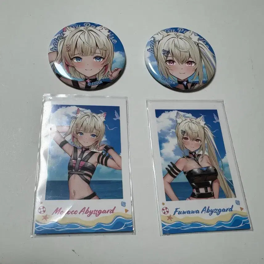 [BUNJANG] Hololive Holo Natsu Fuwamoco Can Badge + Cheki Photo Card Set / 홀로라이브 홀로나츠 후와모코 캔뱃지+체키